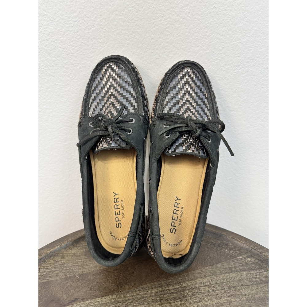 Sperry Top-Sider Woven Boat Shoe Women's‎ Size 10 Black Silver 2 Eyelet Nautical
